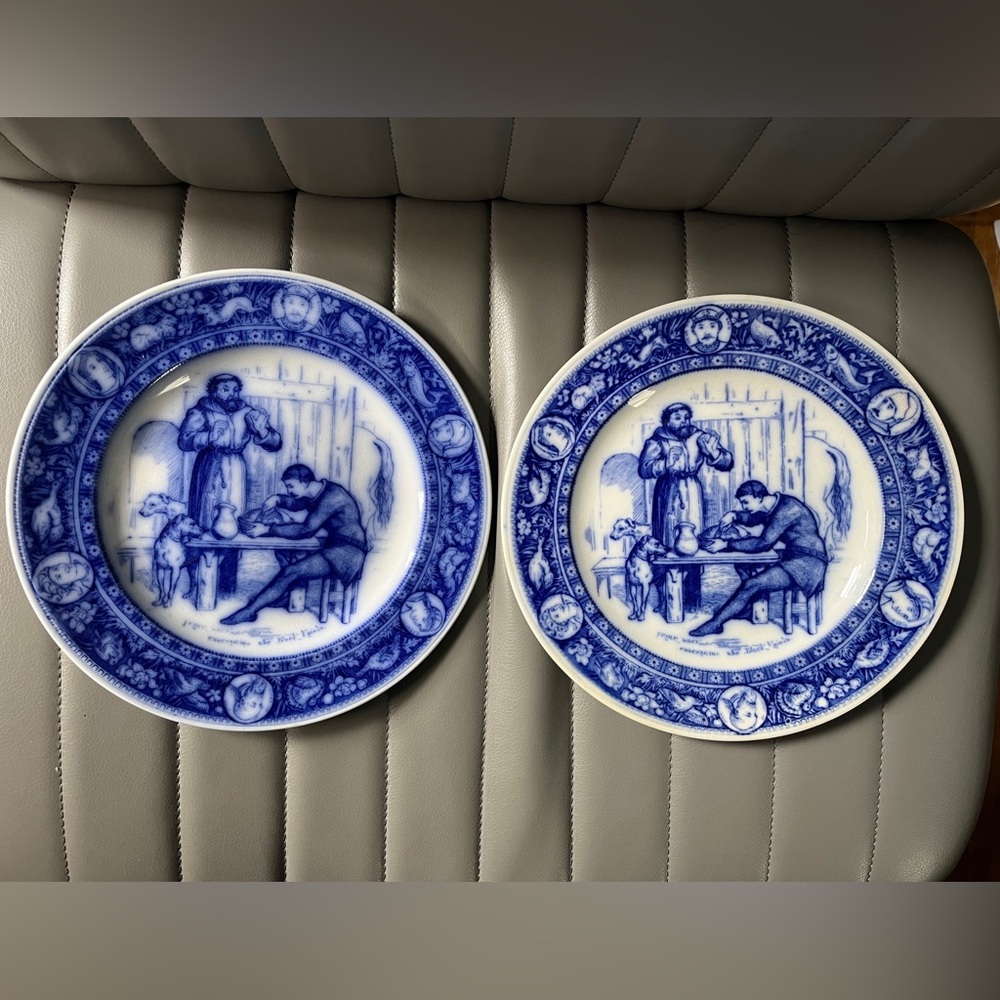 Set of 2 Vintage Antique Ivanhoe Friar Tuck Flow Blue Collectors Plates